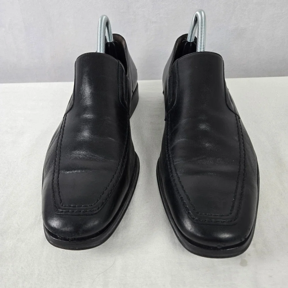 Bruno Magli Men Black Leather Apron Toe Slip On Loafers Shoe Made Italy Size 9 M
